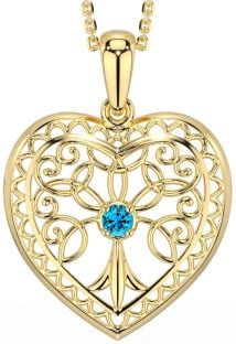 Topaz Gold Silver Celtic Tree of Life Heart Necklace