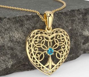 Topaz Gold Silver Celtic Tree of Life Heart Necklace