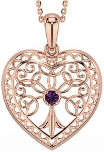 Alexandrite Rose Gold Celtic Tree of Life Heart Necklace