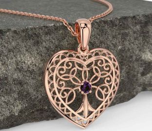 Alexandrite Rose Gold Celtic Tree of Life Heart Necklace