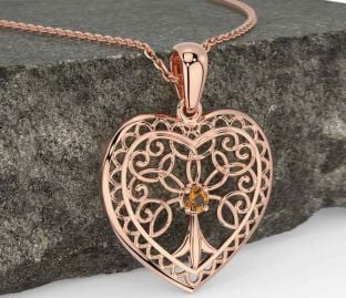 Citrino Rosa Oro céltico Árbol de Vida Corazón Collar