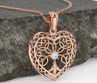 Diamond Rose Gold Celtic Tree of Life Heart Necklace