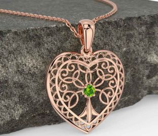 Peridot Rose Gold Celtic Tree of Life Heart Necklace