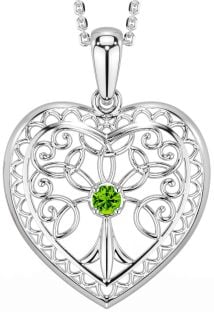 Peridot Silver Celtic Tree of Life Heart Necklace