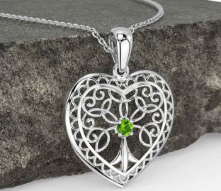 Peridot Silver Celtic Tree of Life Heart Necklace