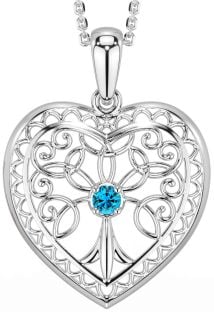 Topaz Silver Celtic Tree of Life Heart Necklace