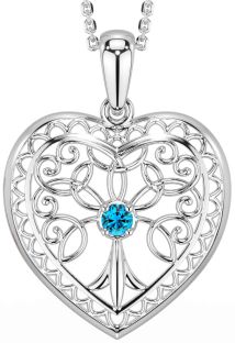 Topaz White Gold Celtic Tree of Life Heart Necklace