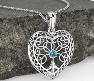 Topaz White Gold Celtic Tree of Life Heart Necklace