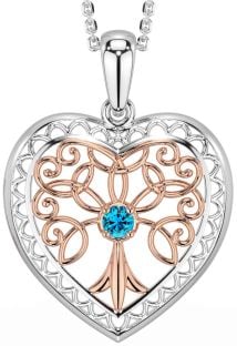 Topaz White Rose Gold Celtic Tree of Life Heart Necklace