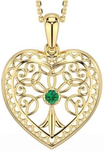 Emerald Gold Celtic Tree of Life Heart Necklace