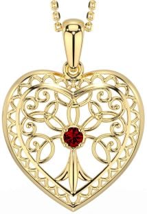 Garnet Gold Celtic Tree of Life Heart Necklace