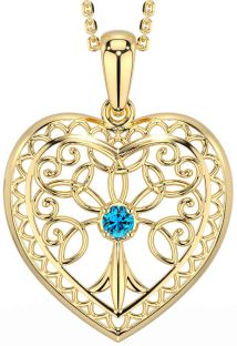 Topaz Gold Celtic Tree of Life Heart Necklace