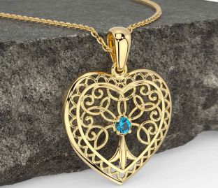 Topaz Gold Celtic Tree of Life Heart Necklace
