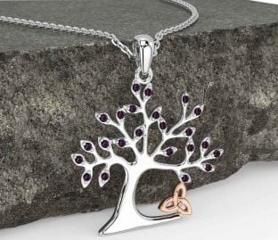Alexandrite Rose Gold Silver Celtic Tree of Life Trinity Knot Necklace