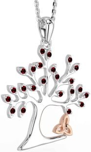 Garnet Rose Gold Silver Celtic Tree of Life Trinity Knot Necklace