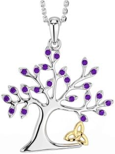 Amethyst Gold Silver Celtic Tree of Life Trinity Knot Necklace