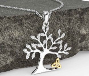 Diamond Gold Silver Celtic Tree of Life Trinity Knot Necklace