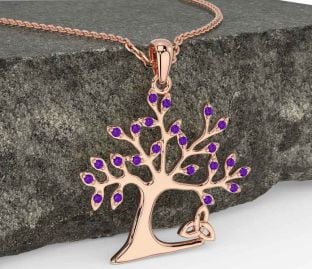 Amethyst Rose Gold Silver Celtic Tree of Life Trinity Knot Necklace