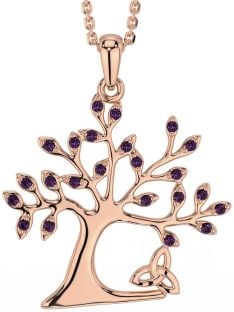 Alexandrite Rose Gold Silver Celtic Tree of Life Trinity Knot Necklace