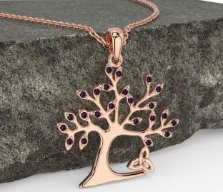 Alexandrite Rose Gold Silver Celtic Tree of Life Trinity Knot Necklace