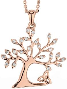 Diamond Rose Gold Silver Celtic Tree of Life Trinity Knot Necklace