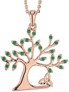 Emerald Rose Gold Silver Celtic Tree of Life Trinity Knot Necklace