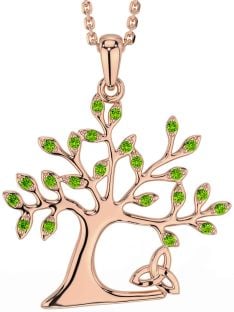 Peridot Rose Gold Silver Celtic Tree of Life Trinity Knot Necklace