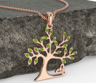 Peridot Rose Gold Silver Celtic Tree of Life Trinity Knot Necklace
