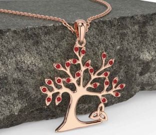 Ruby Rose Gold Silver Celtic Tree of Life Trinity Knot Necklace