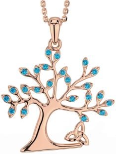 Topaz Rose Gold Silver Celtic Tree of Life Trinity Knot Necklace