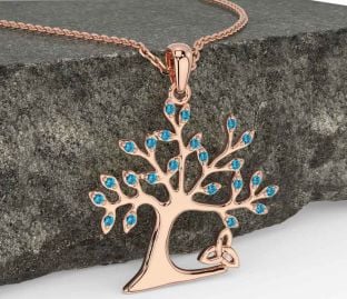 Topaz Rose Gold Silver Celtic Tree of Life Trinity Knot Necklace