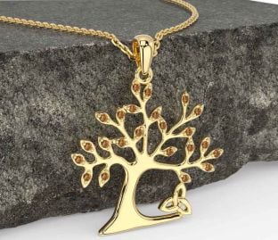 Citrine Gold Silver Celtic Tree of Life Trinity Knot Necklace