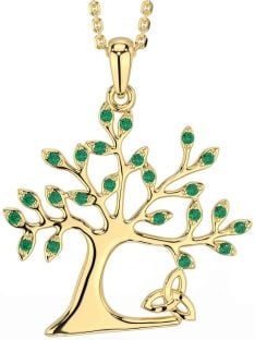 Emerald Gold Silver Celtic Tree of Life Trinity Knot Necklace