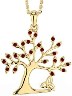 Garnet Gold Silver Celtic Tree of Life Trinity Knot Necklace