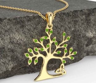 Peridot Gold Silver Celtic Tree of Life Trinity Knot Necklace