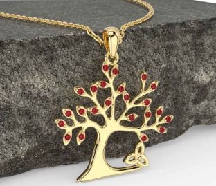 Ruby Gold Silver Celtic Tree of Life Trinity Knot Necklace