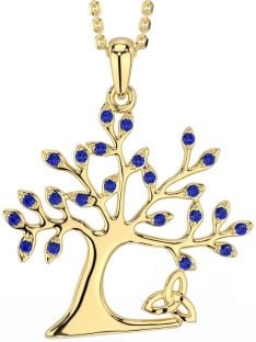 Sapphire Gold Silver Celtic Tree of Life Trinity Knot Necklace