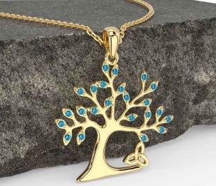 Topaz Gold Silver Celtic Tree of Life Trinity Knot Necklace
