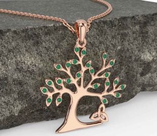 Emerald Rose Gold Celtic Tree of Life Trinity Knot Necklace