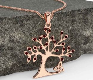 Garnet Rose Gold Celtic Tree of Life Trinity Knot Necklace