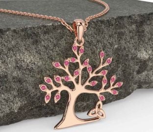 Pink Tourmaline Rose Gold Celtic Tree of Life Trinity Knot Necklace