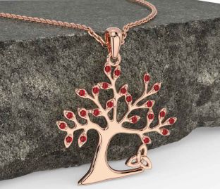Ruby Rose Gold Celtic Tree of Life Trinity Knot Necklace