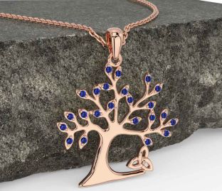 Sapphire Rose Gold Celtic Tree of Life Trinity Knot Necklace