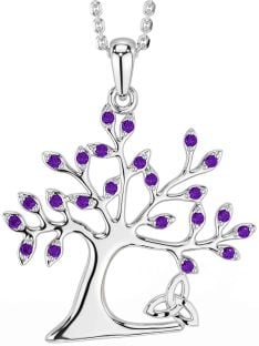 Amethyst Silver Celtic Tree of Life Trinity Knot Necklace