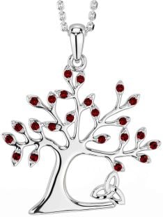 Garnet Silver Celtic Tree of Life Trinity Knot Necklace