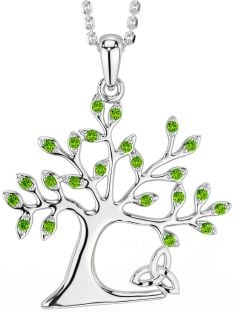 Peridot Silver Celtic Tree of Life Trinity Knot Necklace