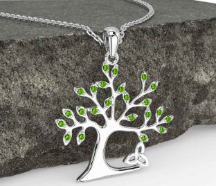 Peridot Silver Celtic Tree of Life Trinity Knot Necklace