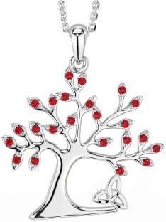 Ruby Silver Celtic Tree of Life Trinity Knot Necklace