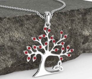 Ruby Silver Celtic Tree of Life Trinity Knot Necklace