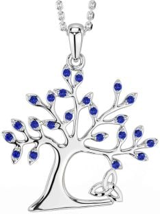 Sapphire Silver Celtic Tree of Life Trinity Knot Necklace